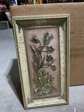 Gold Floral Relief Wall Art on Pink Background - Home Accents